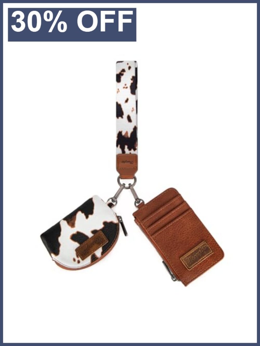 Dual Pouch Wristlet Keychain Wallet Cow Print Card Holder with Zipper